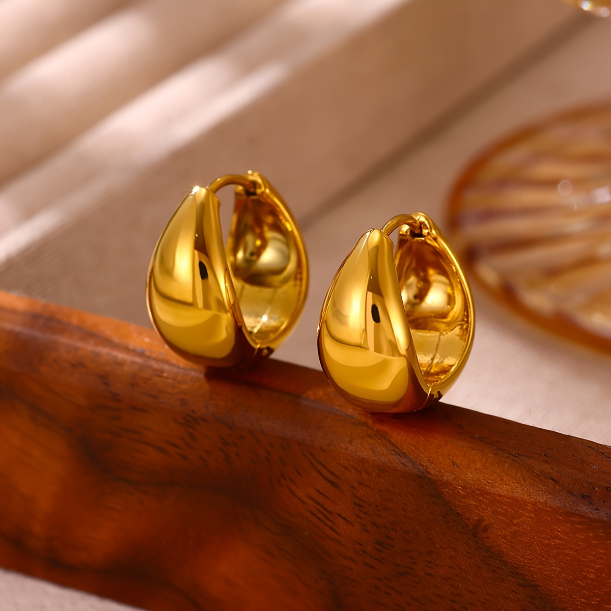 Women's Chunky Teardrop Hoop Earrings, Minimalist Style